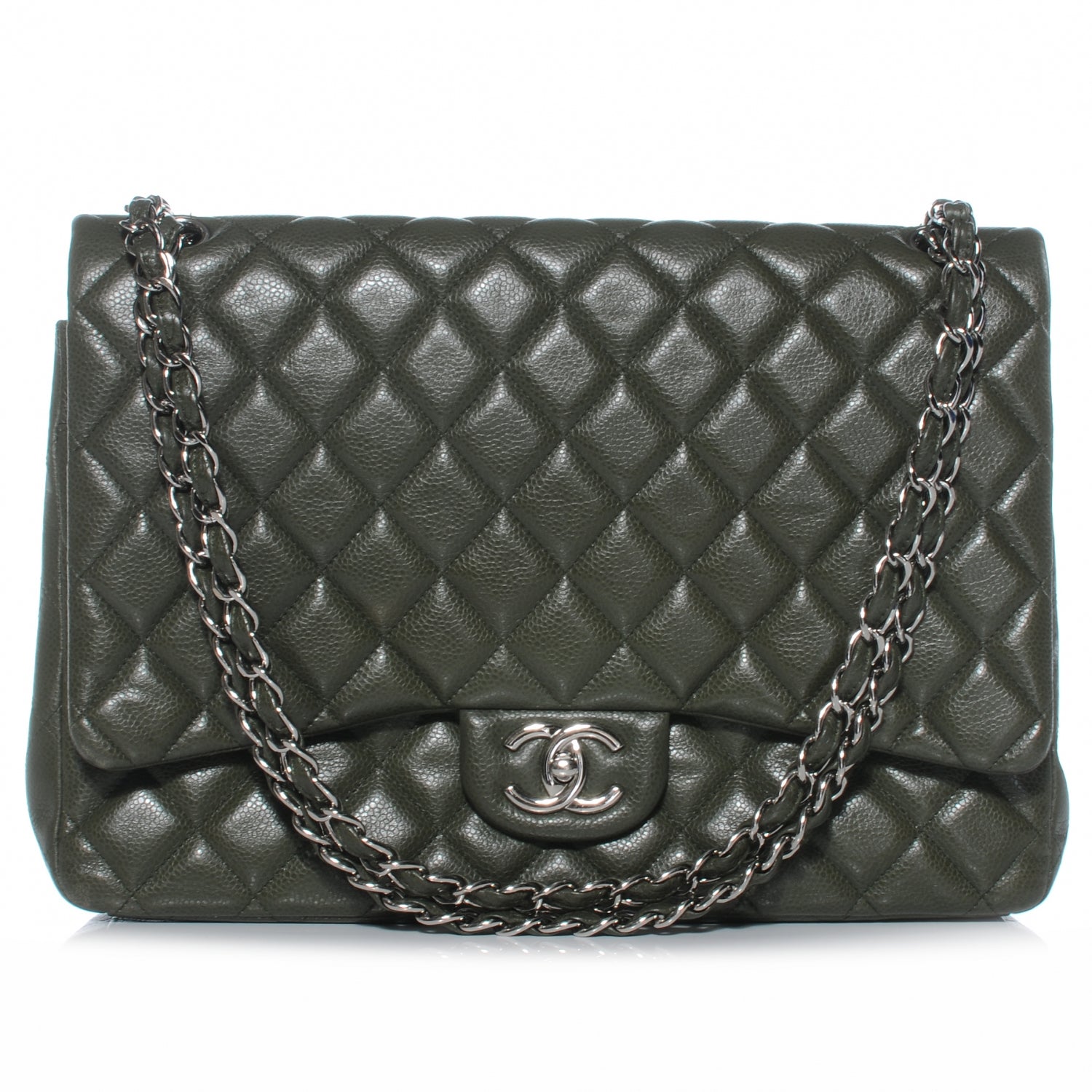 Chanel Caviar Maxi Double Flap Dark Green 1 of 8