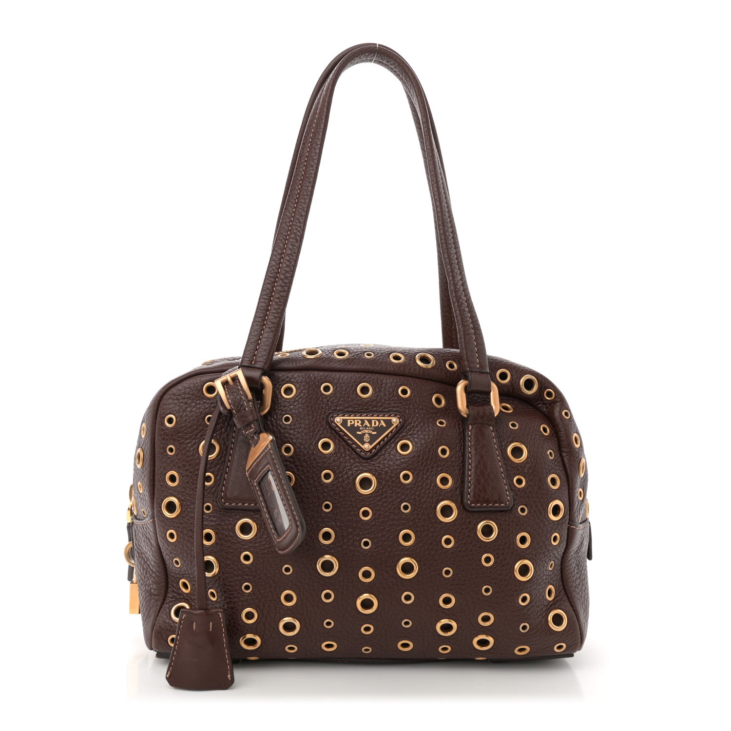 Prada Vitello Daino Grommet Satchel Bruciato 1 of 10