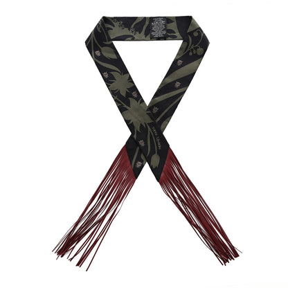 Hermes Silk Calfskin Bouquet Final Fringed Twilly Vert Loden Black 1 of 4