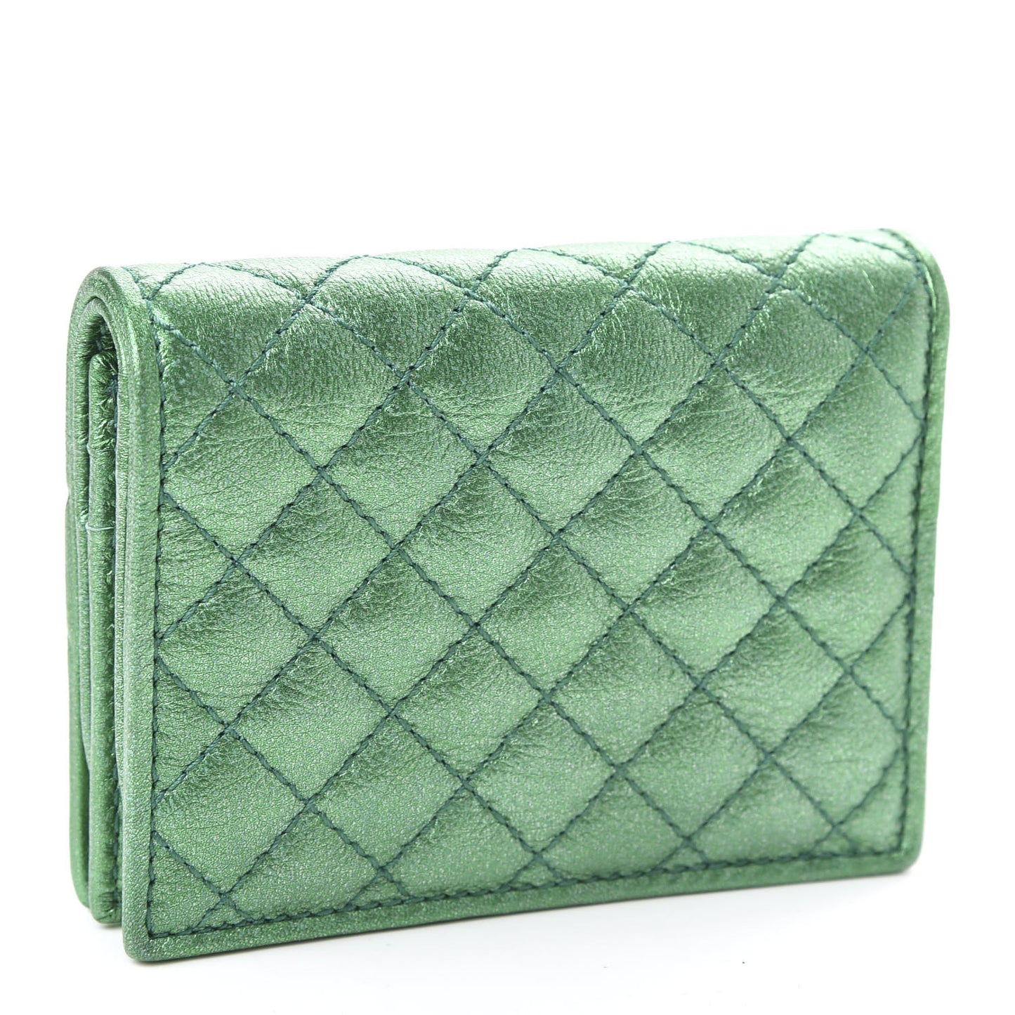 Laminated Nappa Trapuntata Zumi Card Case Jasmine Green