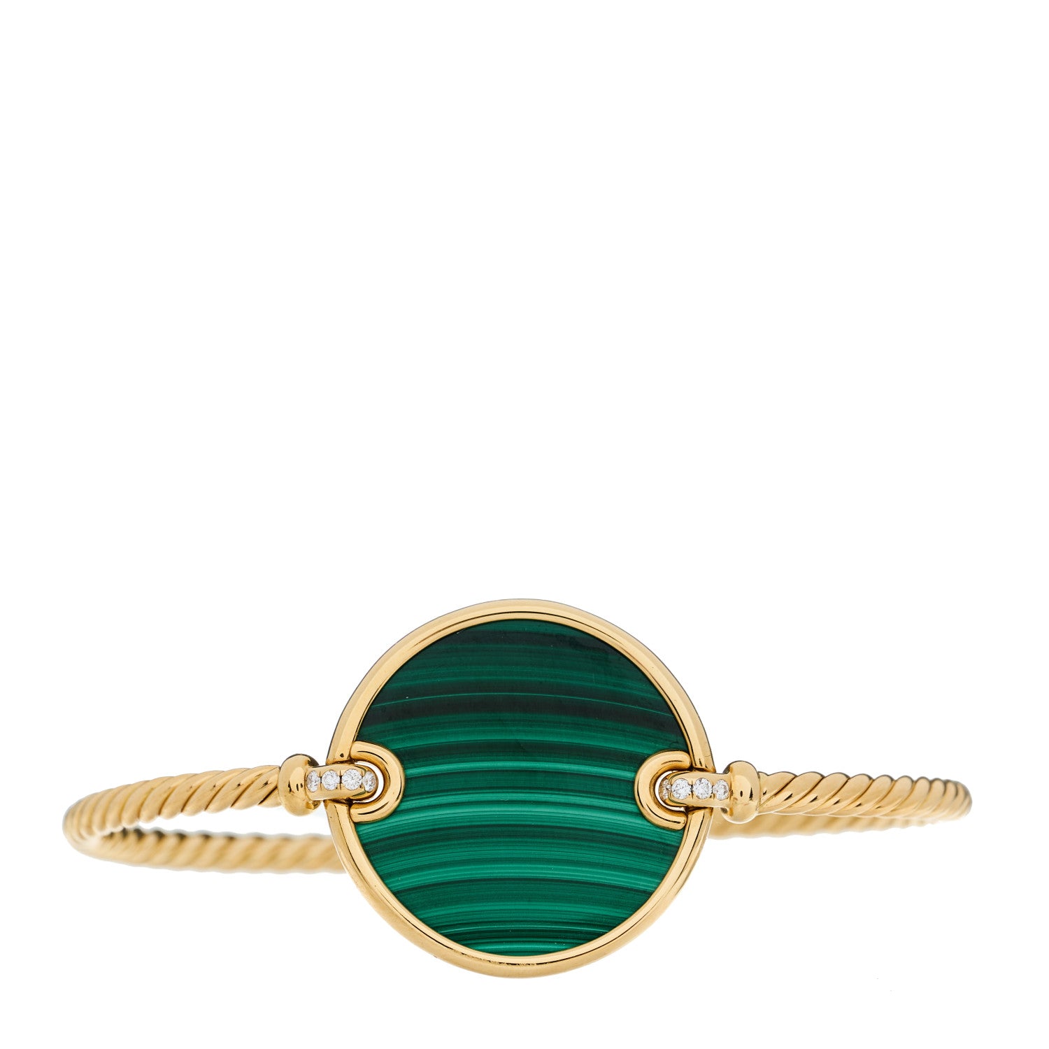 David Yurman 18K Yellow Gold Diamond Malachite DY Elements Bangle Bracelet 1 of 4