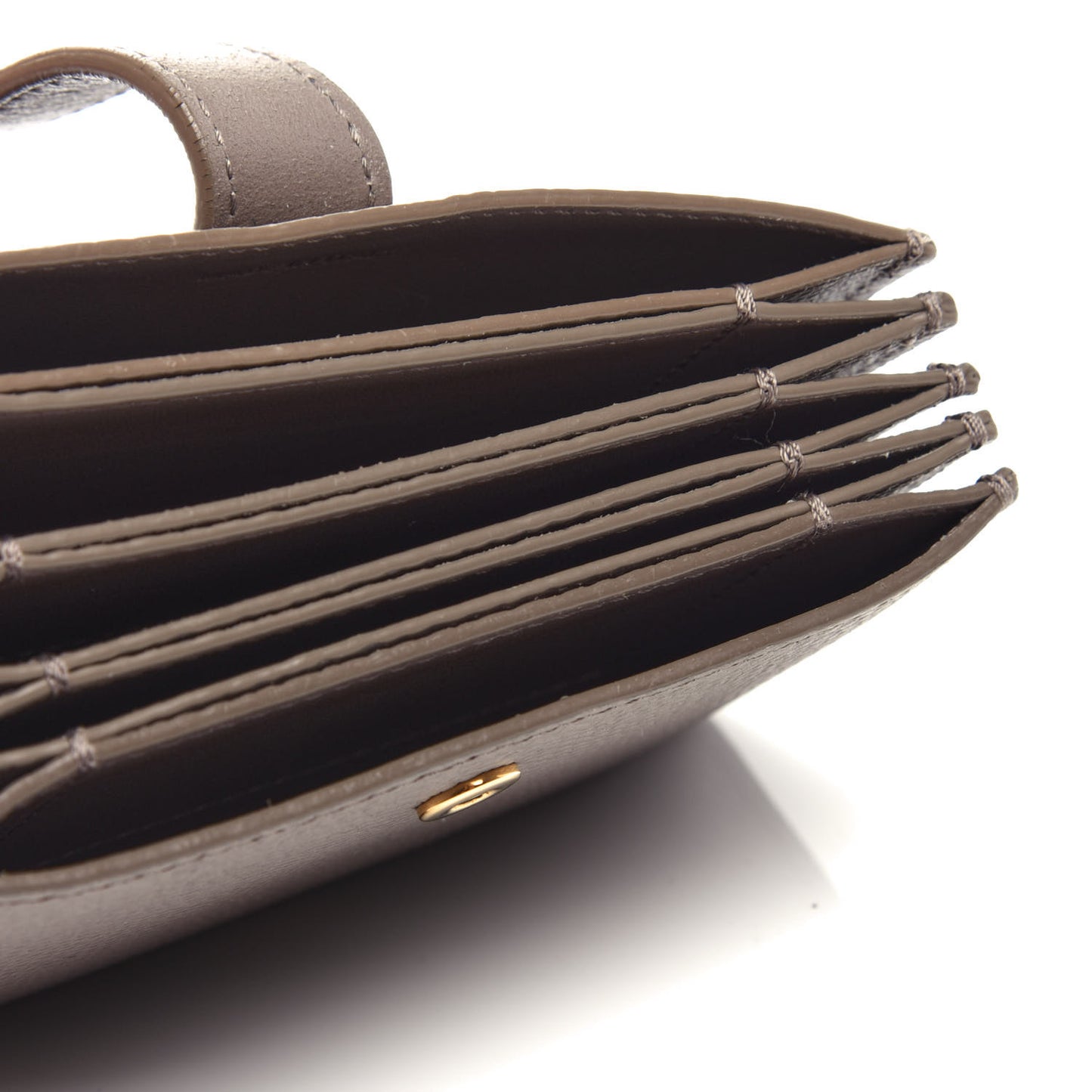 Grained Shiny Calfskin Accordion Card Holder Pebble