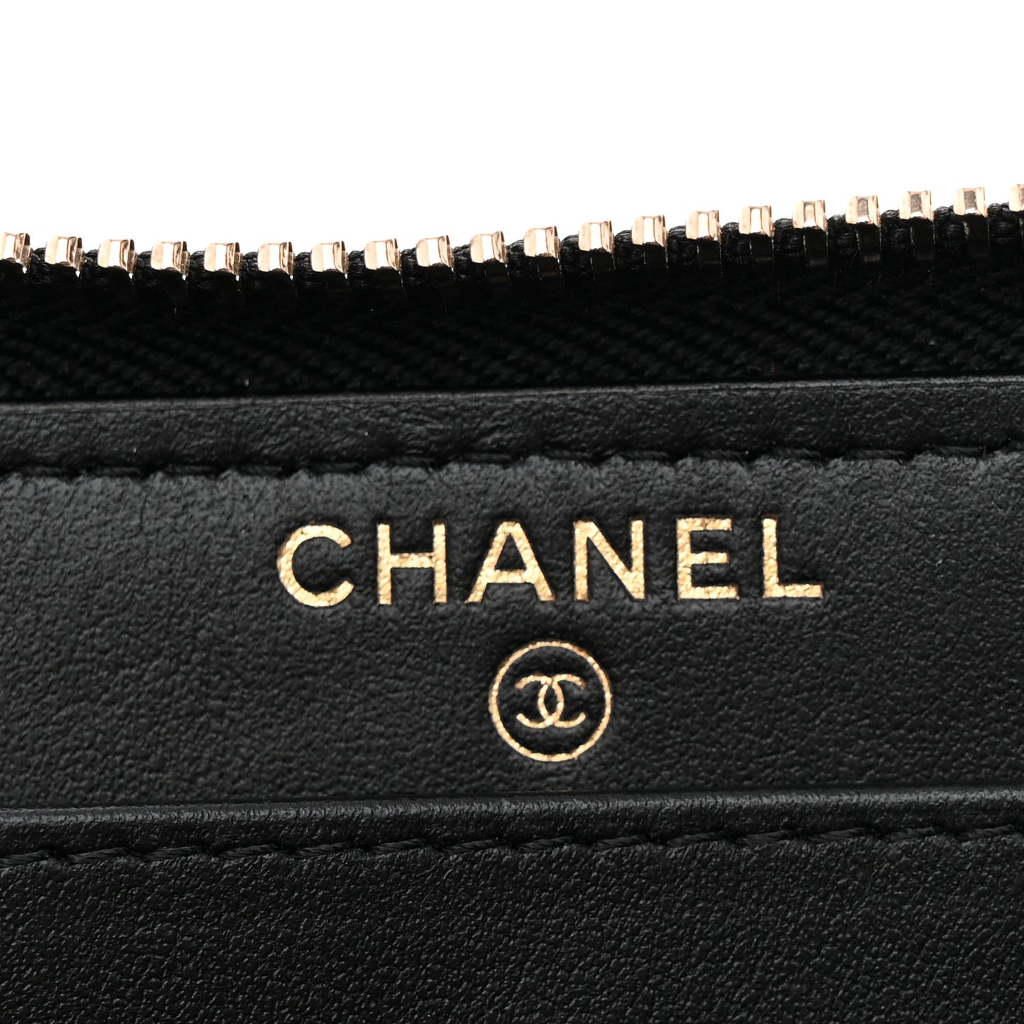Caviar Camellia Embossed Large Zip Around Gusset Wallet Black