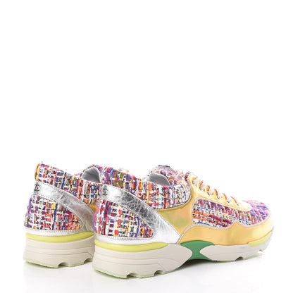 Chanel Tweed Lambskin Runway Sneakers 41 Silver Multicolor 4 of 8