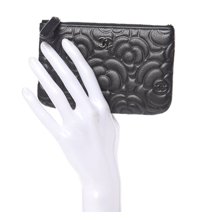 Chanel Goatskin Camellia Embossed Cosmetic Pouch Anthracite 2 of 8