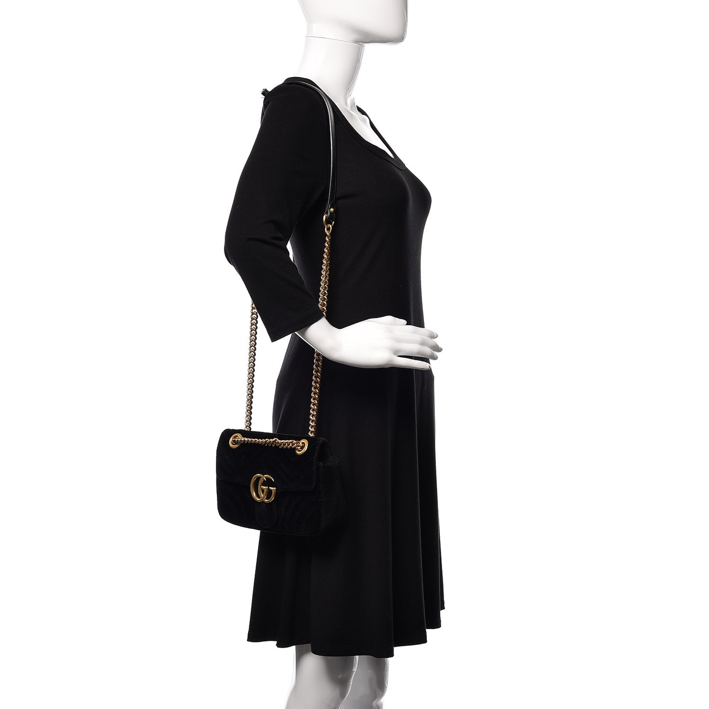 Velvet Matelasse Mini GG Marmont Shoulder Bag Black