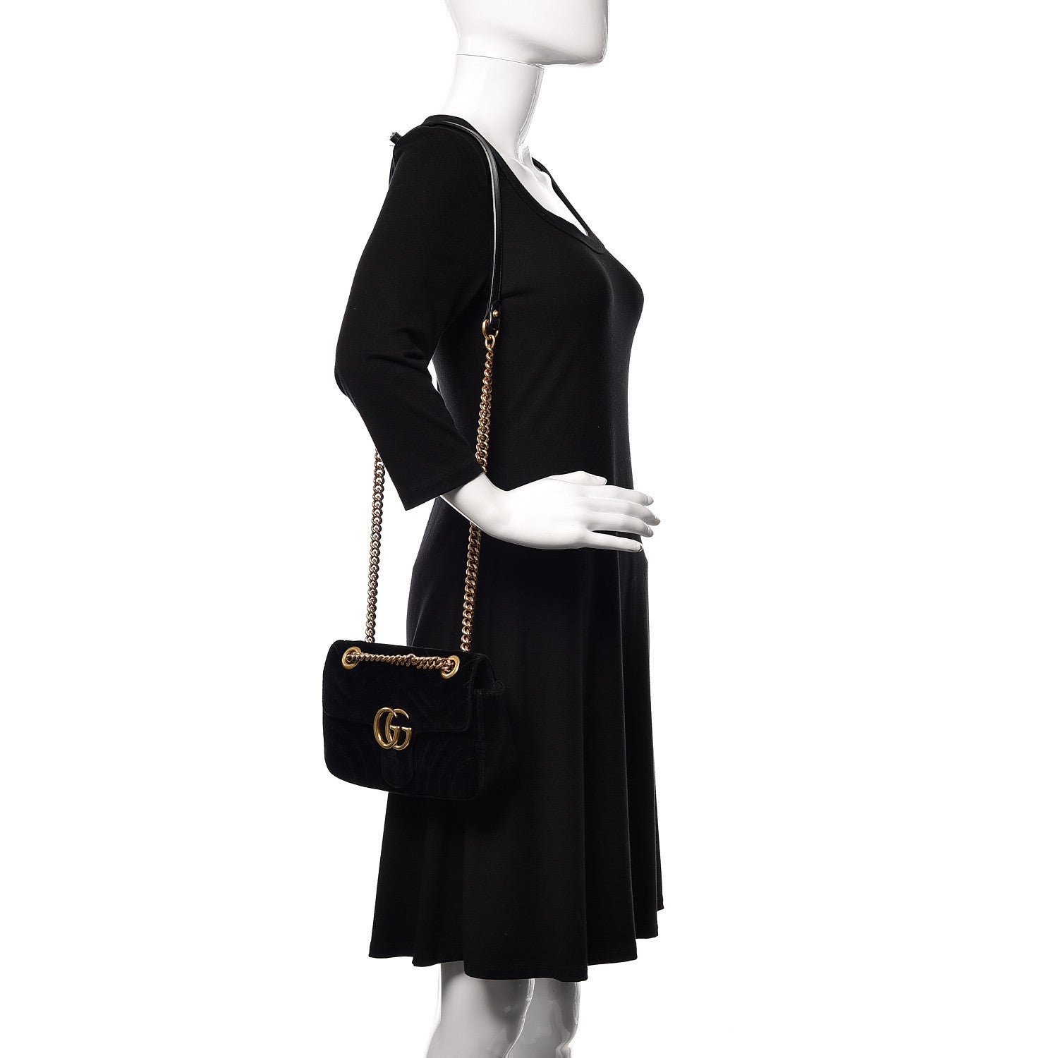Gucci Velvet Matelasse Mini GG Marmont Shoulder Bag Black 2 of 11