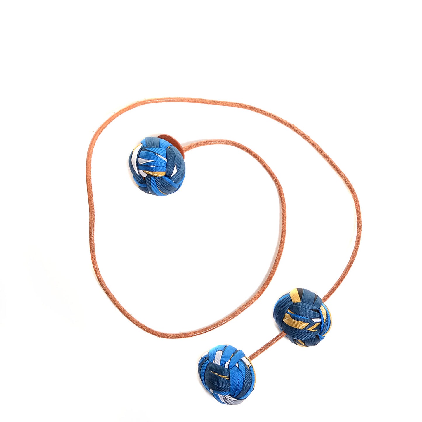 Silk Et Cuir Pompons Bag Charm Bleu Cobalt