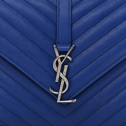 Saint Laurent Sheepskin Matelasse Chevron Monogram Medium College Bag Royal Blue 7 of 9