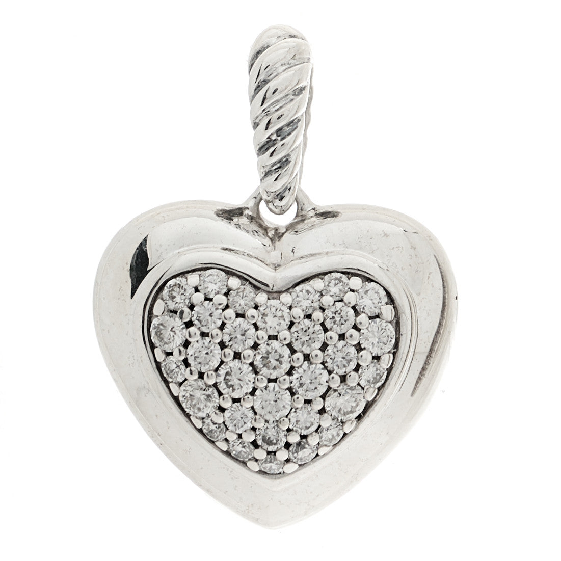 Sterling Silver Diamond Cable Heart Pendant