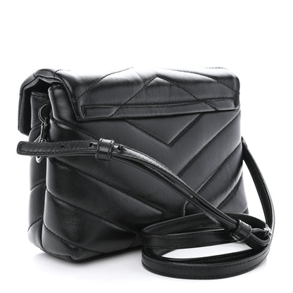 Saint Laurent Calfskin Y Quilted Monogram Monochrome Toy Loulou Crossbody Bag Black 3 of 12