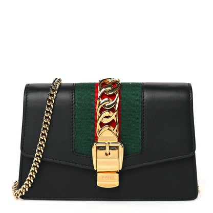 Gucci Calfskin Super Mini Sylvie Chain Shoulder Bag Black 1 of 9