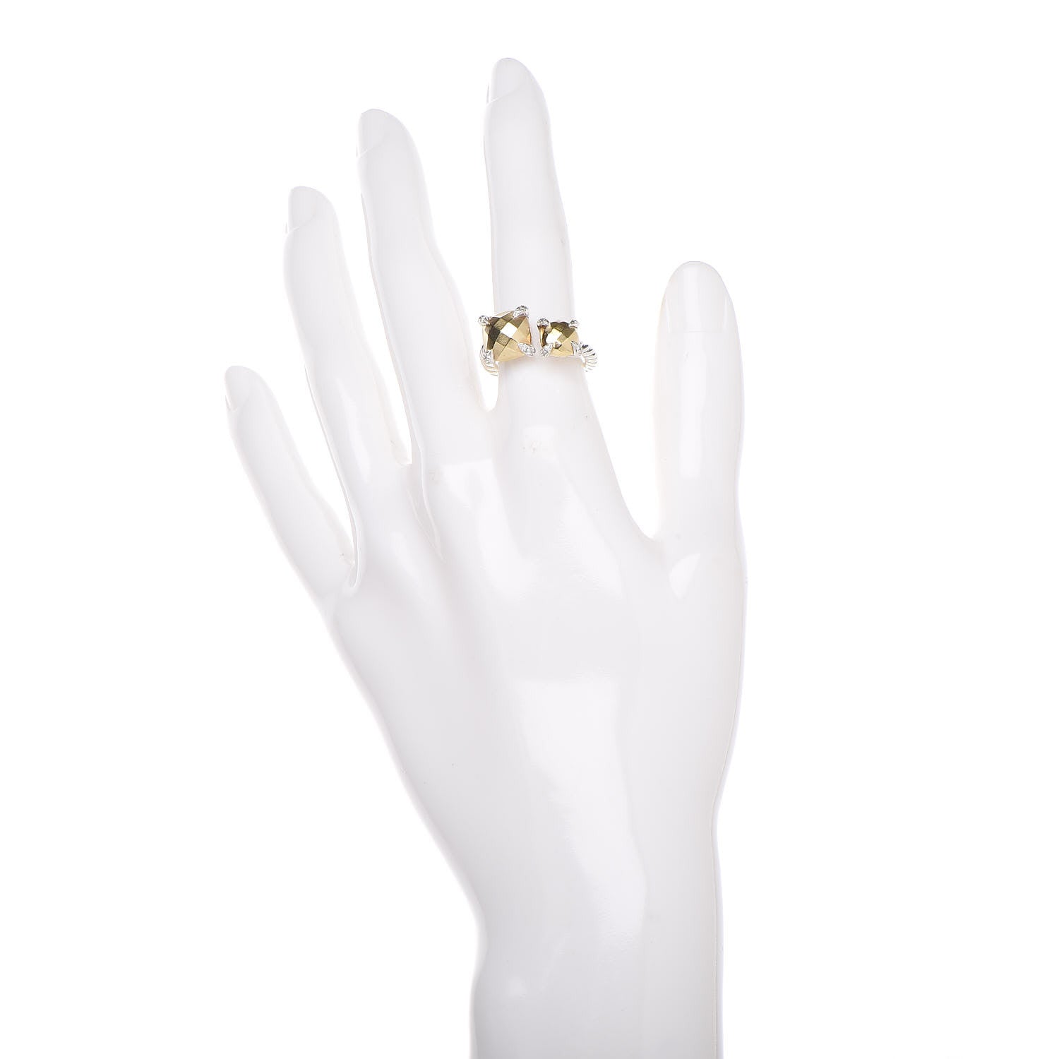 David Yurman Sterling Silver 18K Yellow Gold Diamond Chatelaine Bypass Ring 49 4.75 2 of 5