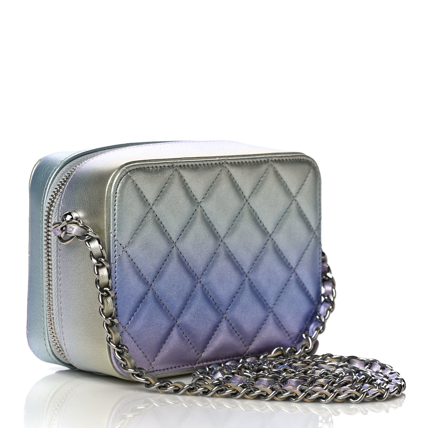 Metallic Gradient Calfskin Quilted Camera Case Blue Yellow Purple