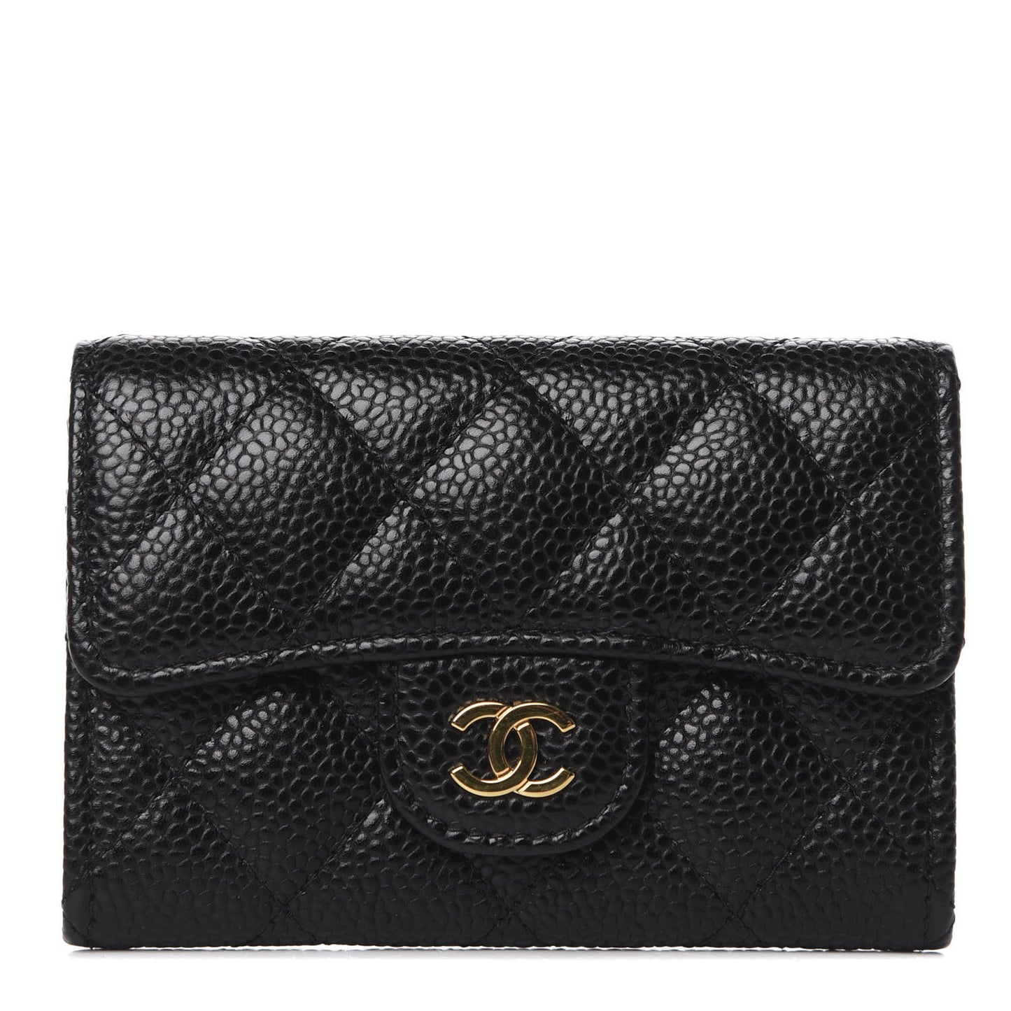 Caviar Quilted Flap Card Holder Wallet Black