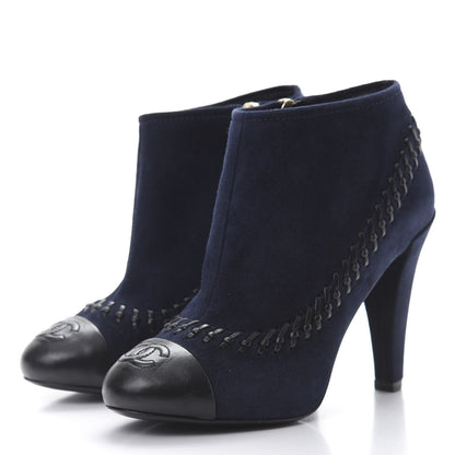 Chanel Suede Lambskin Short Boots 35.5 Navy Blue Black 3 of 9