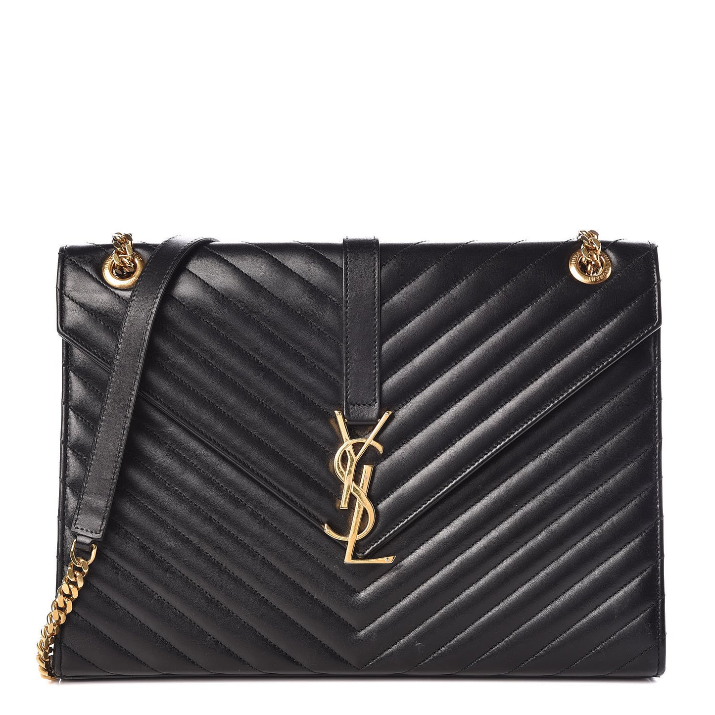 Smooth Calfskin Matelasse Chevron Large Monogram Satchel Black
