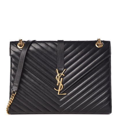 Saint Laurent Smooth Calfskin Matelasse Chevron Large Monogram Satchel Black 1 of 11