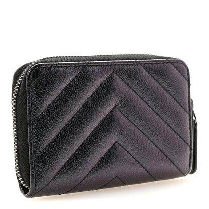 Chanel Iridescent Caviar Chevron Quilted Zip Around Coin Purse Black 3 of 7