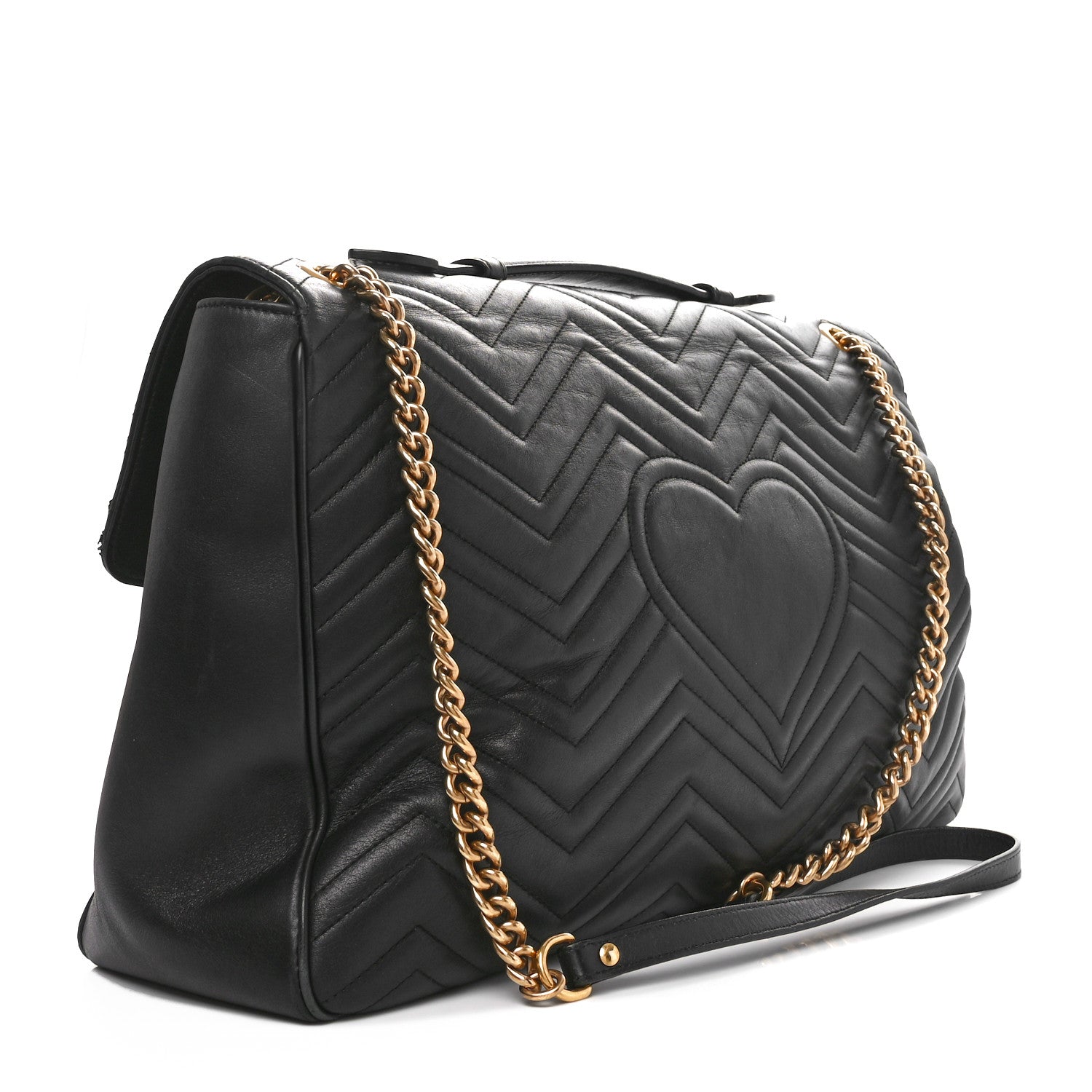 Gucci Calfskin Matelasse Maxi GG Marmont Top Handle Shoulder Bag Black 3 of 11