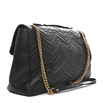 Gucci Calfskin Matelasse Maxi GG Marmont Top Handle Shoulder Bag Black 3 of 11