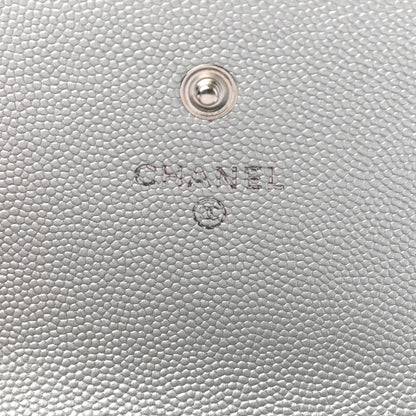 Chanel Metallic Caviar Chevron Quilted Vintage Mademoiselle Flap Card Holder Silver 11 of 17