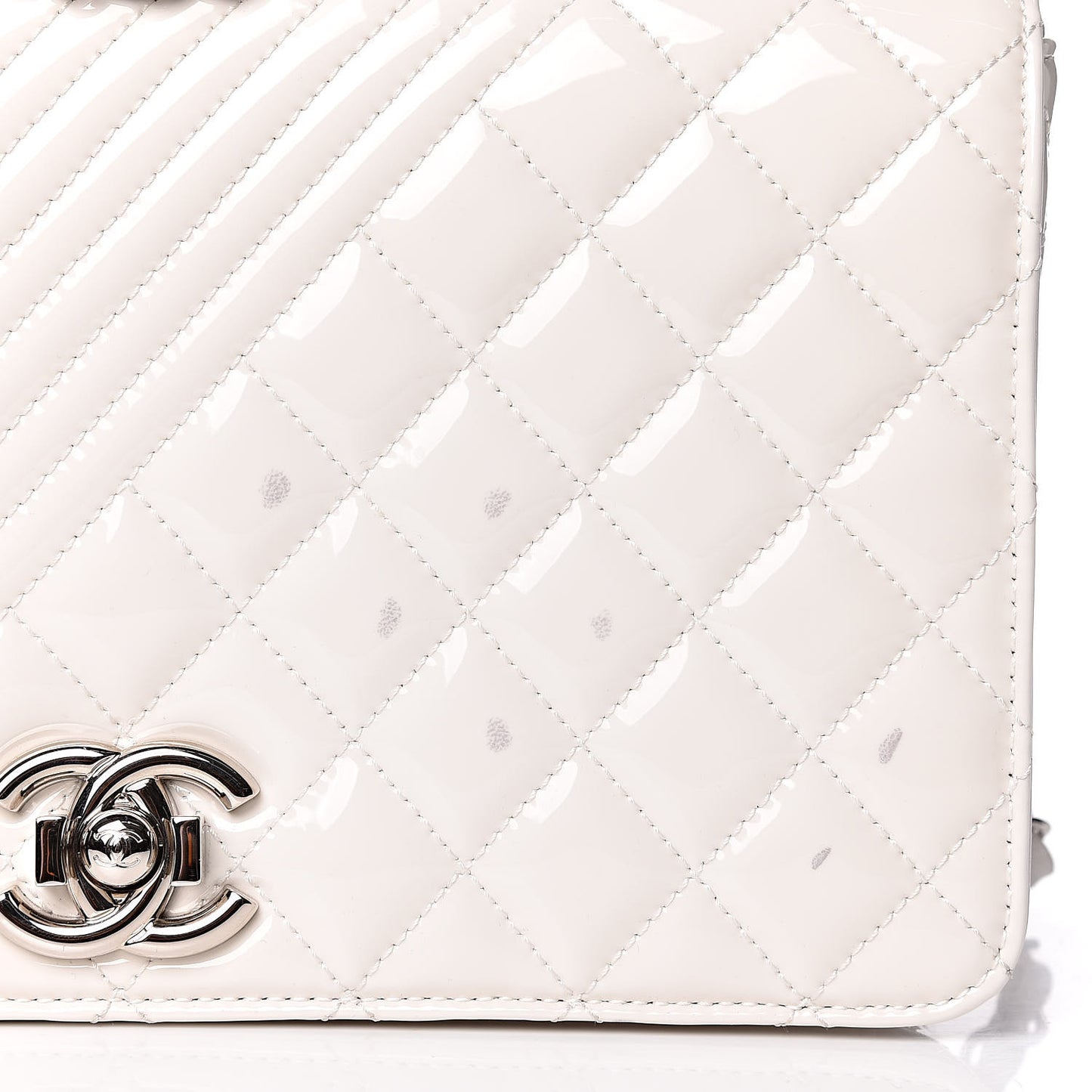 Glazed Calfskin Quilted Medium Coco Boy Flap White