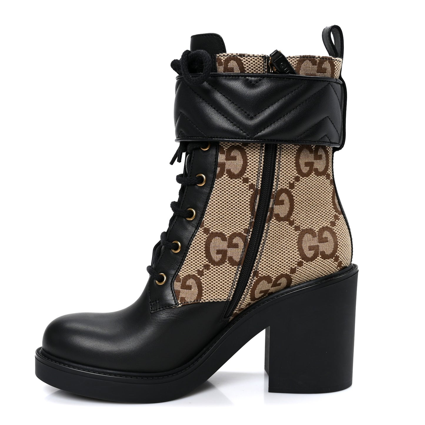 Flores Calfskin Monogram Maxi GG Nappa Matelasse Double G Ankle Boots 39.5 Black Camel Ebony