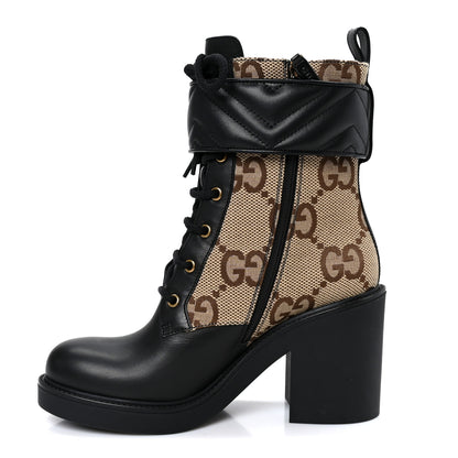 Gucci Flores Calfskin Monogram Maxi GG Nappa Matelasse Double G Ankle Boots 39.5 Black Camel Ebony 1 of 10