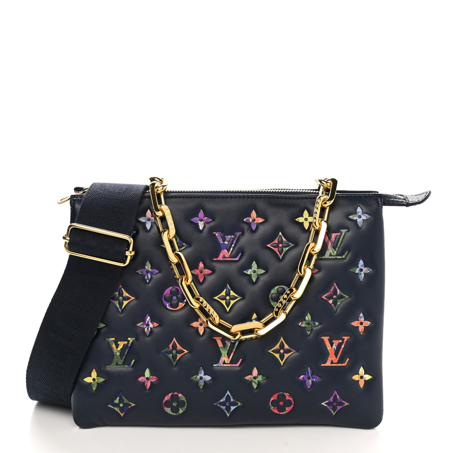 Lambskin Embossed Monogram LV Garden Coussin PM Navy