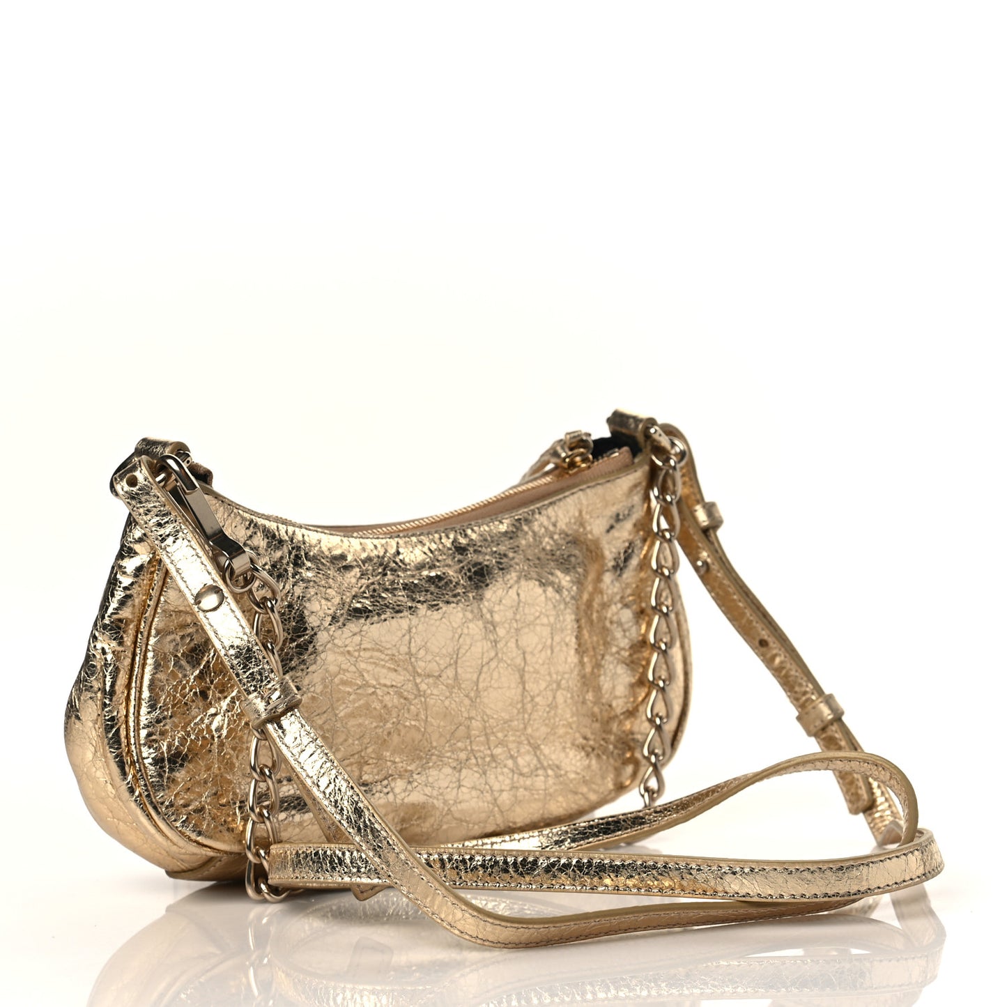 Metallic Arena Agneau Crystal Le Cagole Mini Purse With Chain Light Gold
