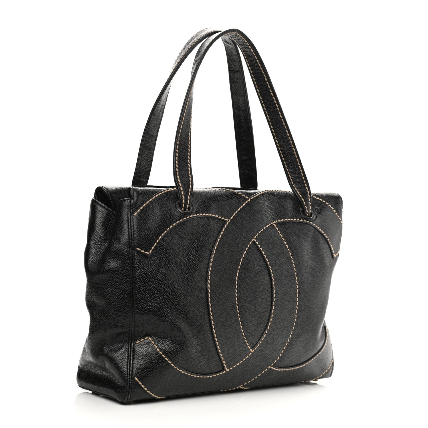 Chanel Caviar CC Stitched Small Tote Black 3 of 12