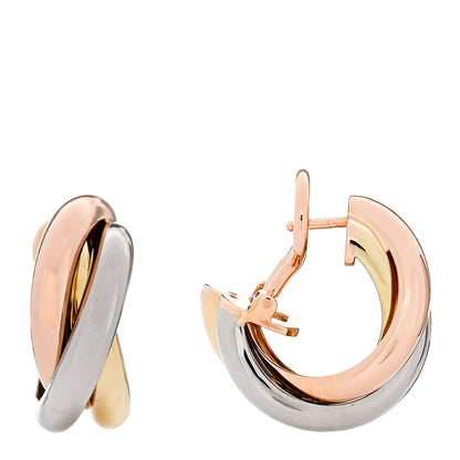 Cartier 18K Pink Yellow White Gold Classic Trinity Hoop Earrings 1 of 6