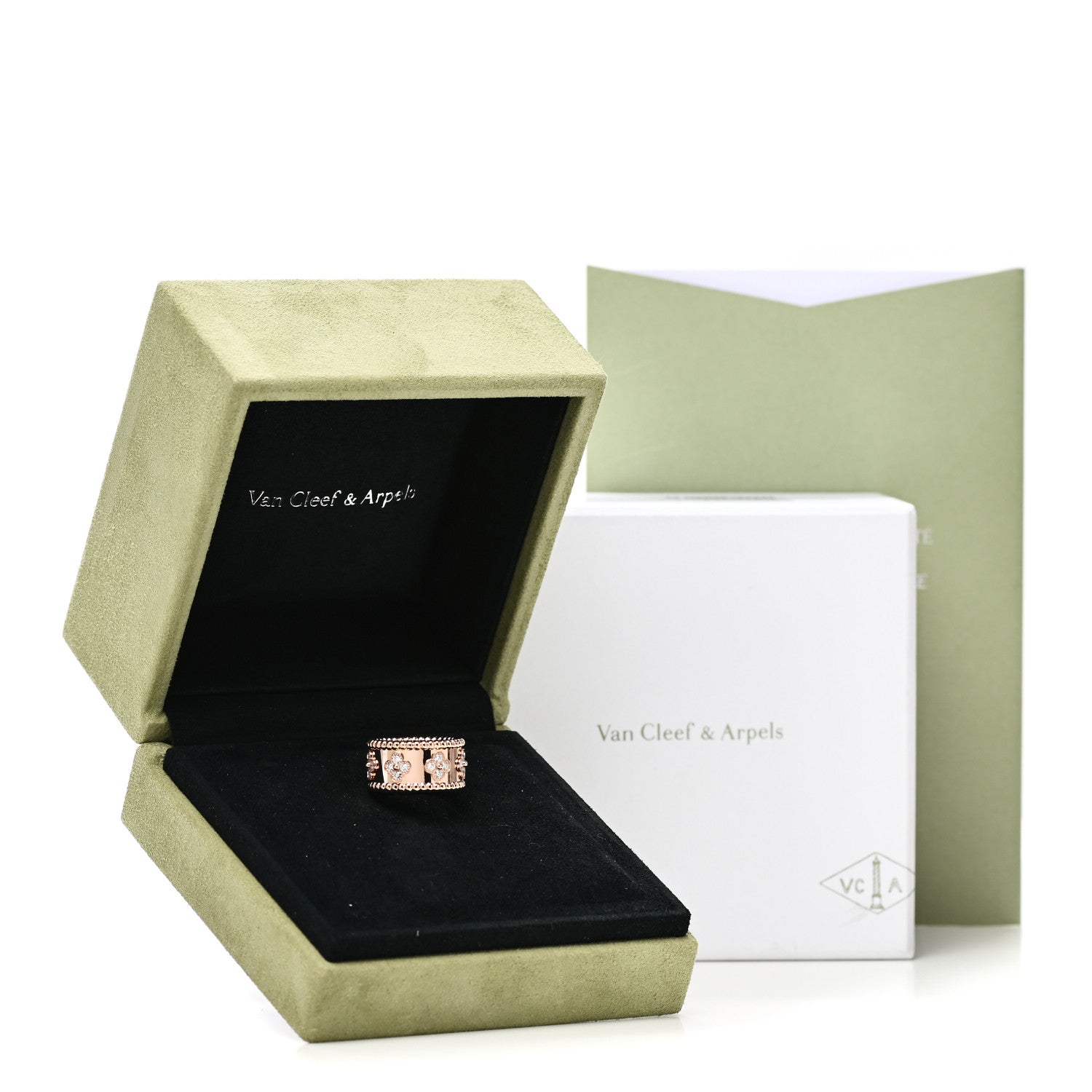 Van Cleef & Arpels 18K Rose Gold Diamond Small Perlee Clovers Ring 50/5.25 5 of 5