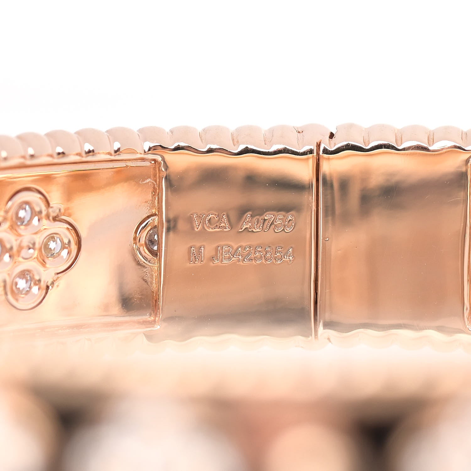 Van Cleef & Arpels 18K Rose Gold Diamond Perlee Clovers Bangle Bracelet M 4 of 5