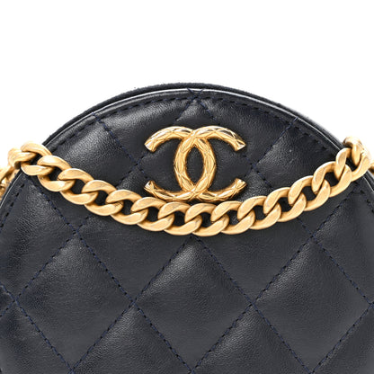 Chanel Lambskin Quilted Pillow Crush Round Clutch With Chain Navy Blue 8 of 11