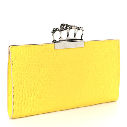 Alexander McQueen Calfskin Crocodile Embossed Knuckle Flat Clutch Yellow 3 of 9