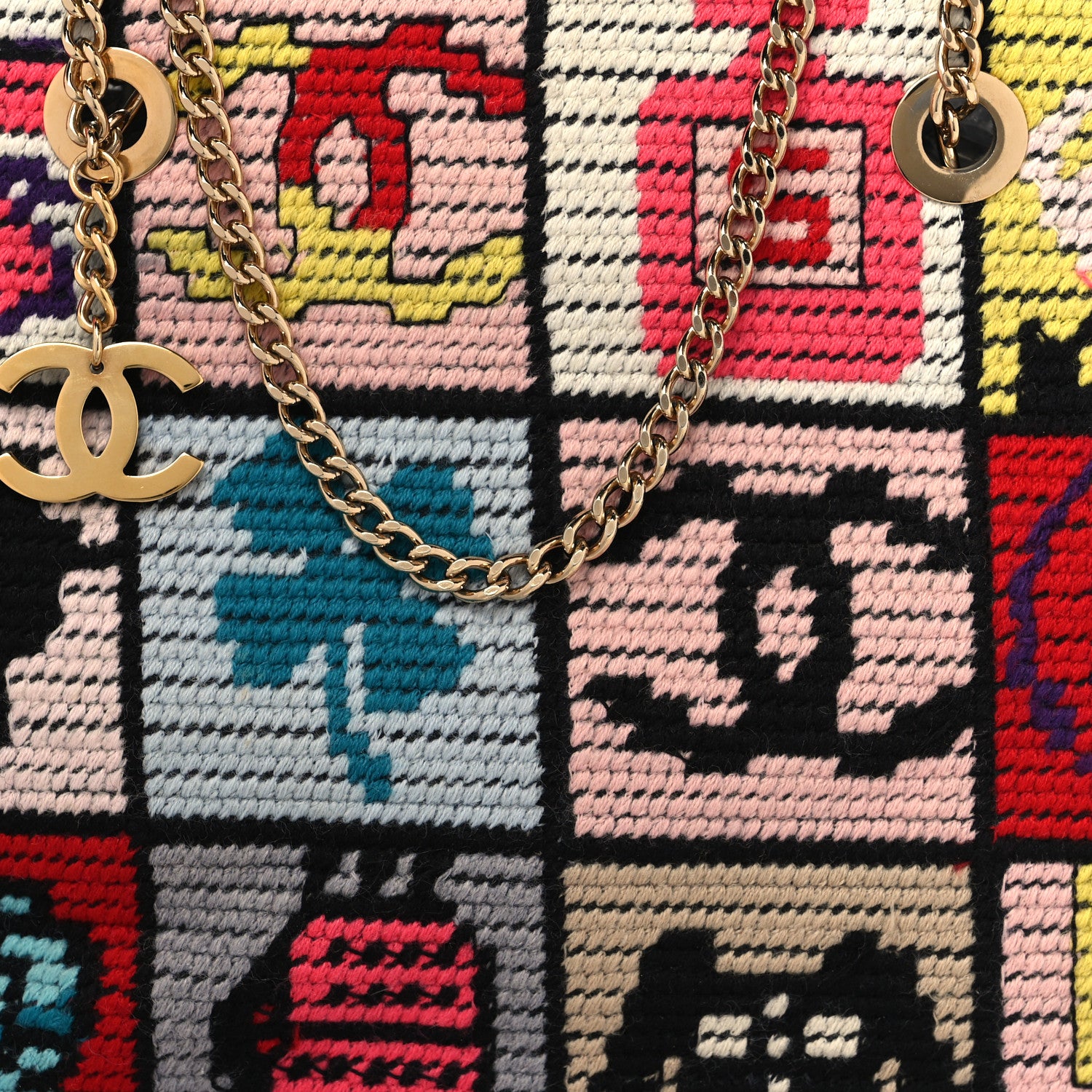 Chanel Needlepoint Precious Symbols Shoulder Bag Black 7 of 9