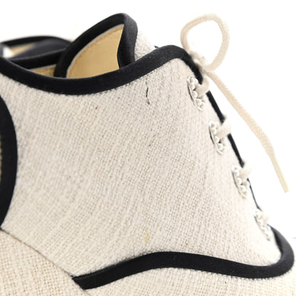 Chanel Raffia Lace Up Wedge Espadrilles 37.5 Beige 11 of 14