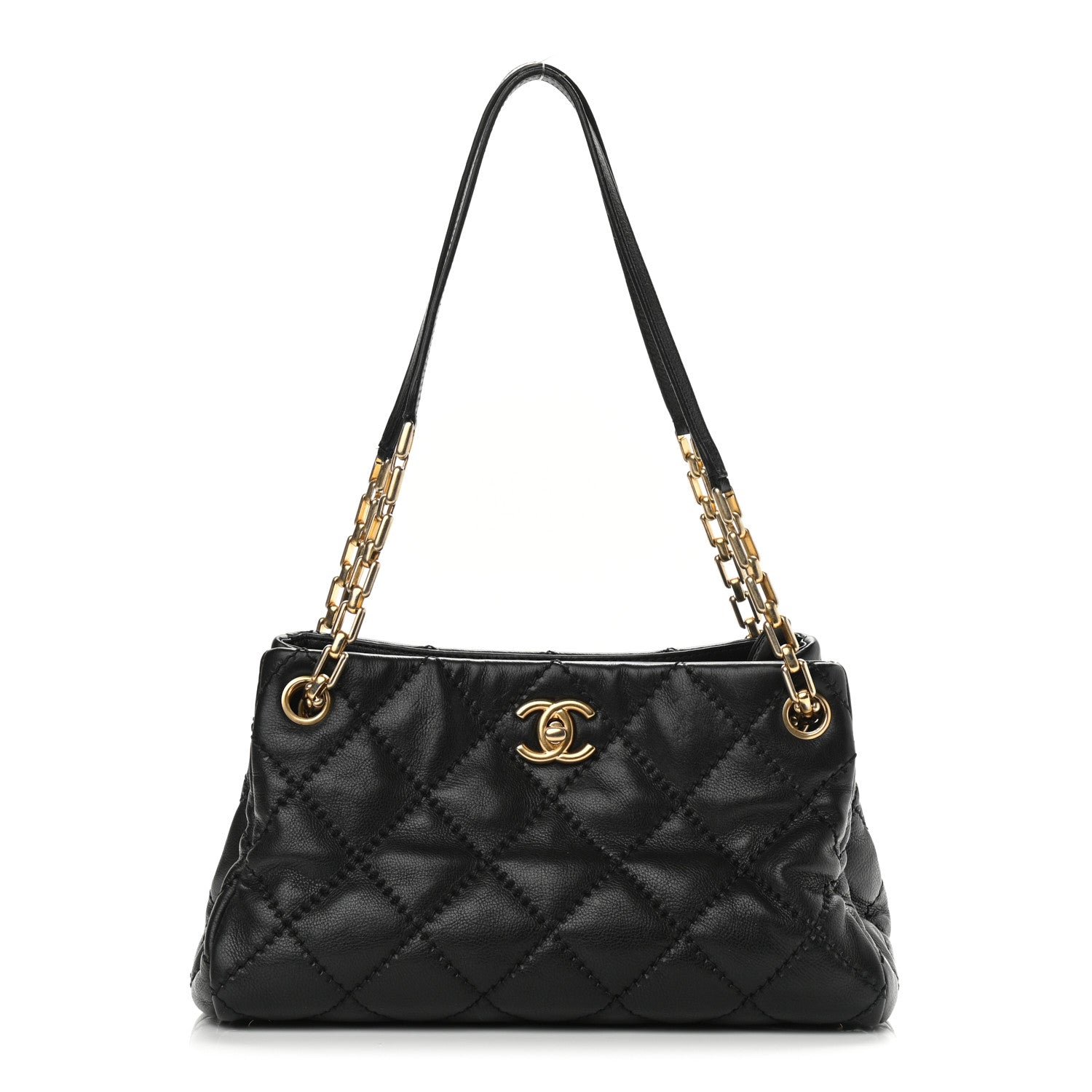 Chanel Calfskin Stitched Small Retro Chain Tote Black 1 of 9