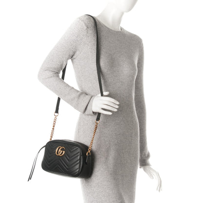 Gucci Calfskin Matelasse Small GG Marmont Chain Shoulder Bag Black 2 of 7
