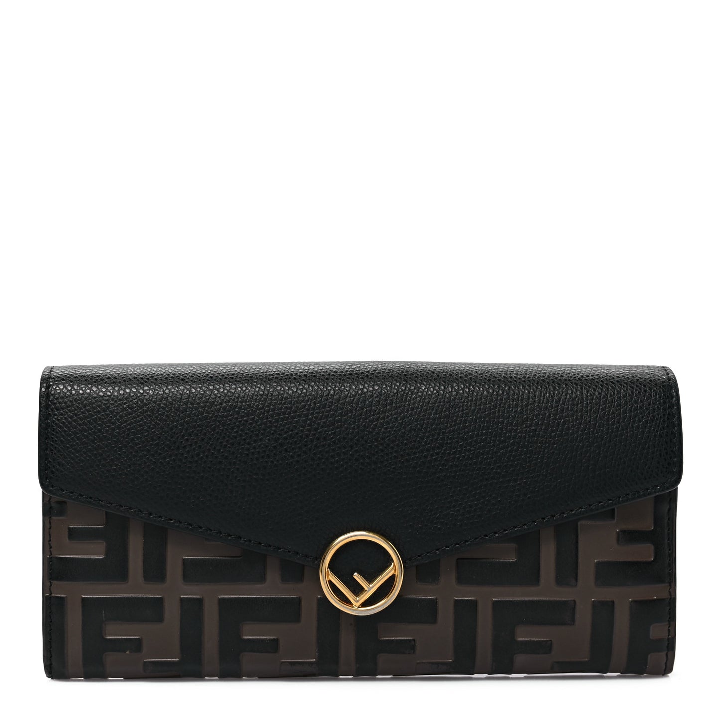 Vitello Cruise F is Fendi Bi-Color FF 1974 Embossed Continental Envelope Wallet Maya Black
