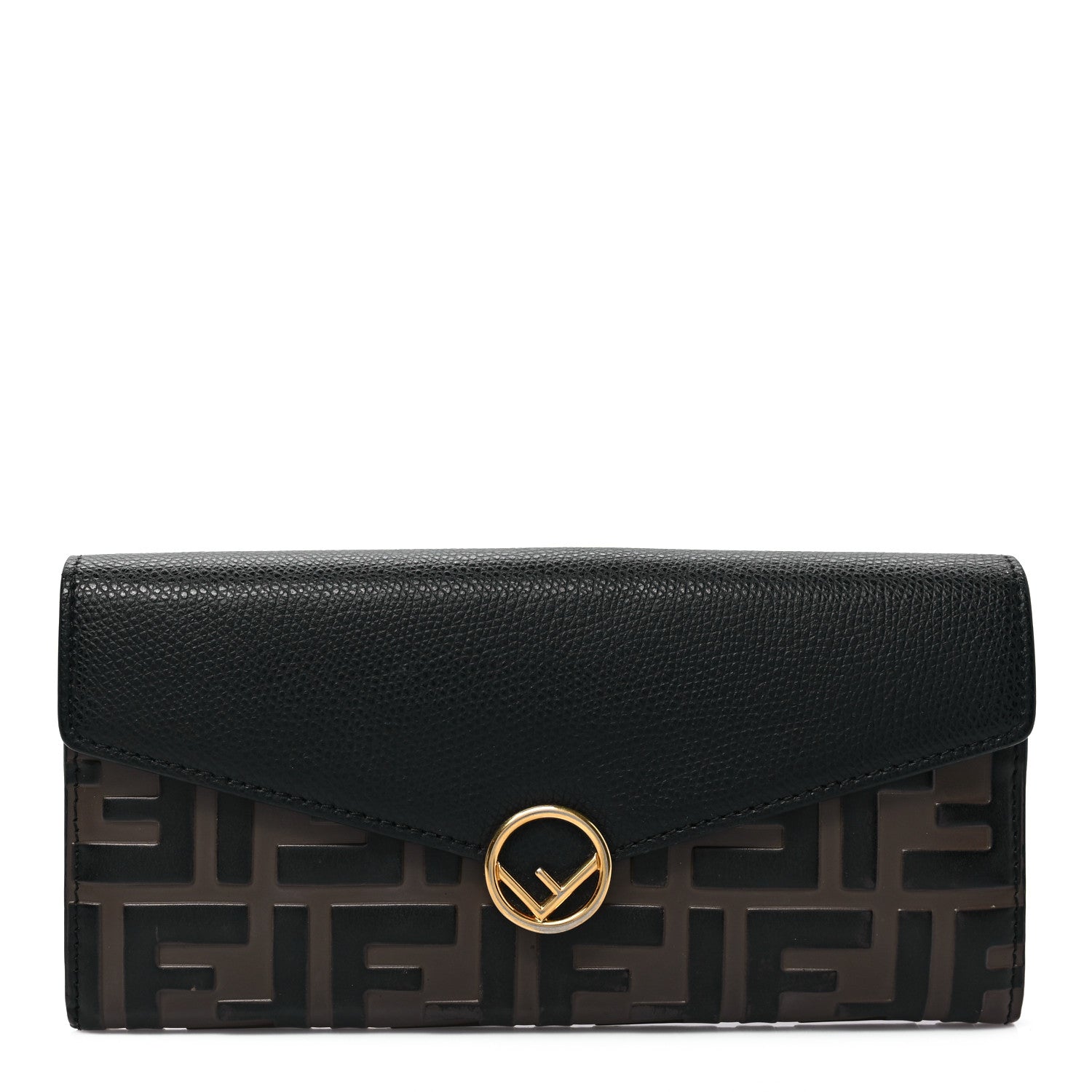 Fendi Vitello Cruise F is Fendi Bi-Color FF 1974 Embossed Continental Envelope Wallet Maya Black 1 of 7