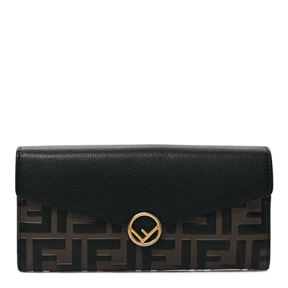 Fendi Vitello Cruise F is Fendi Bi-Color FF 1974 Embossed Continental Envelope Wallet Maya Black 1 of 7