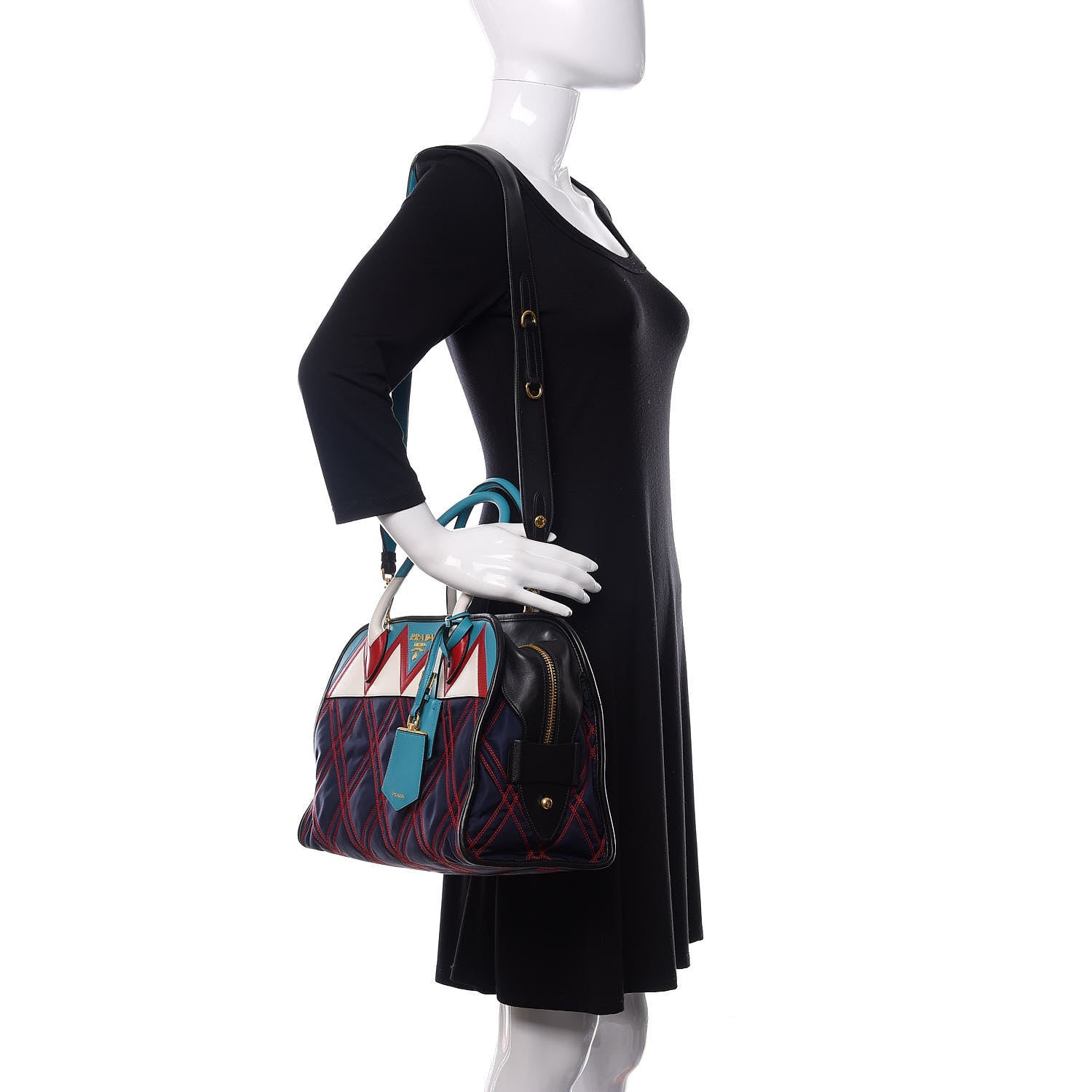 Prada Tessuto Nylon Quilted Impunturato Bauletto Baltico Fuoco 2 of 11