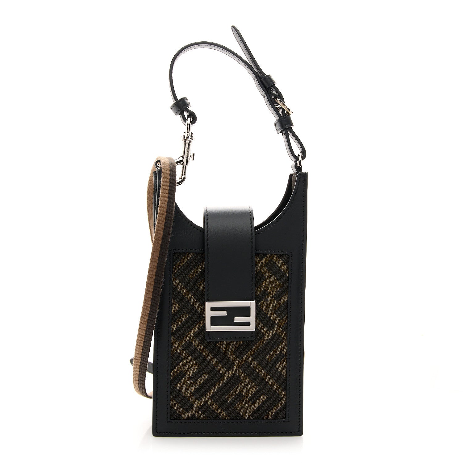 Fendi Fabric Jacquard Vitello King FF 1974 Baguette Phone Case Tobacco Moro 1 of 12