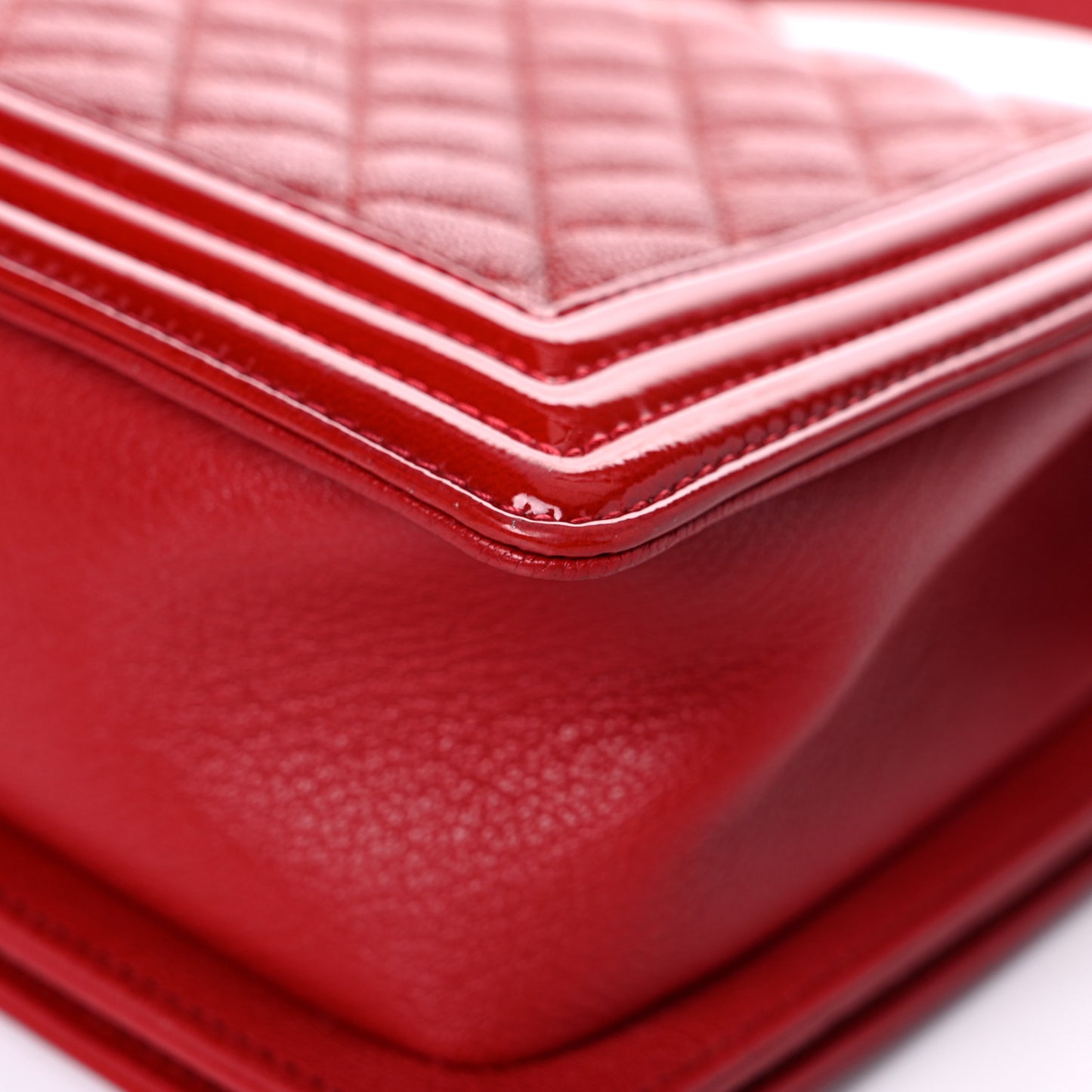 Patent Goatskin Quilted New Medium Boy Flap Red