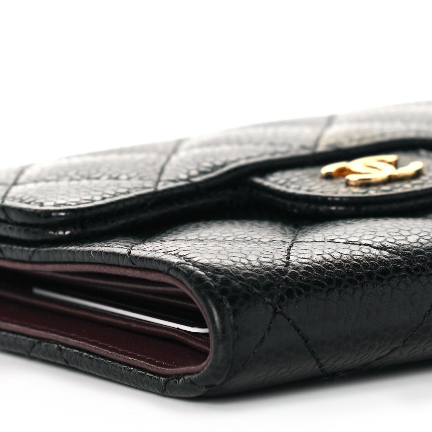 Caviar Quilted Compact Flap Wallet Black