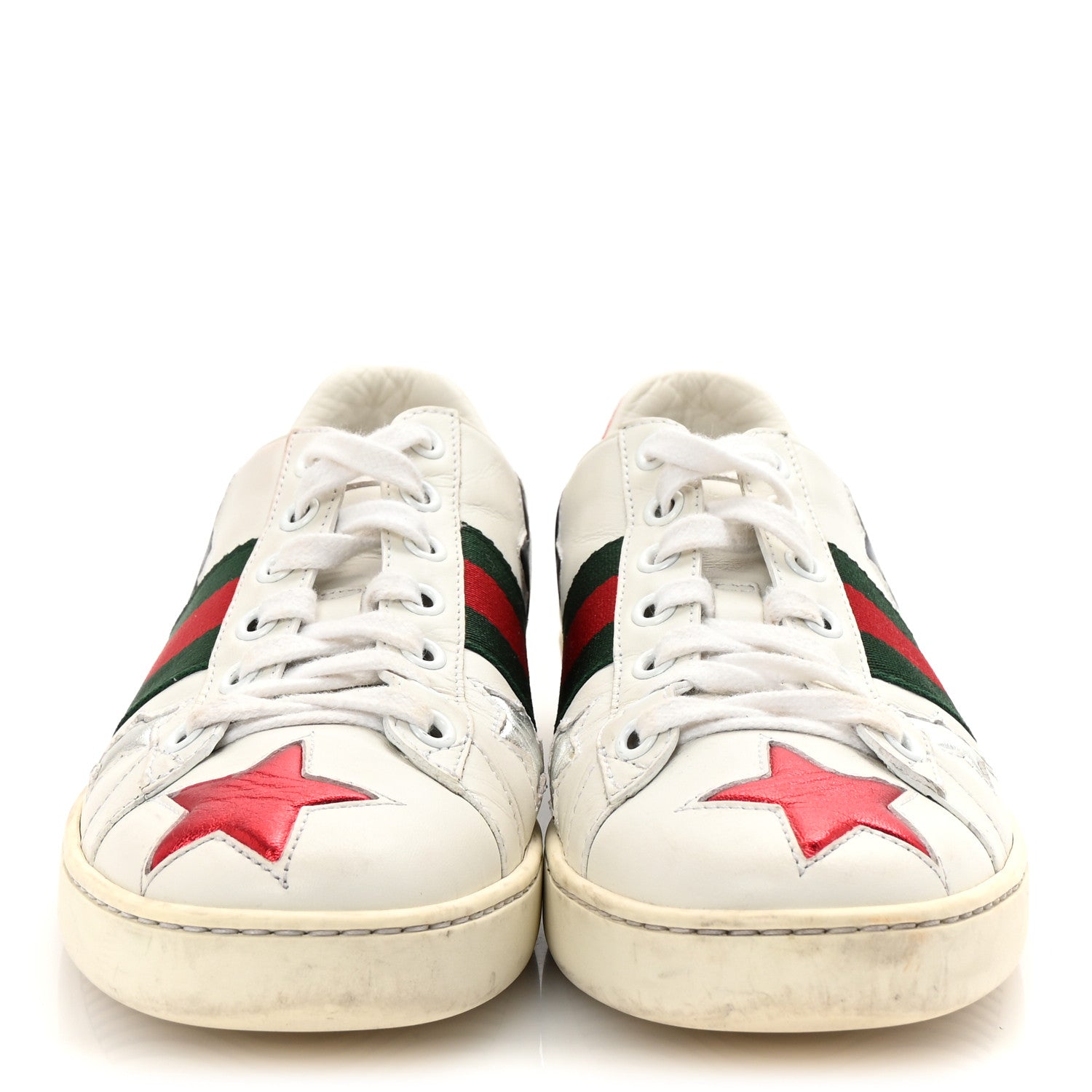 Gucci Calfskin Ayers Web Star Embroidered Womens Ace Sneakers 35.5 White Multi 3 of 9