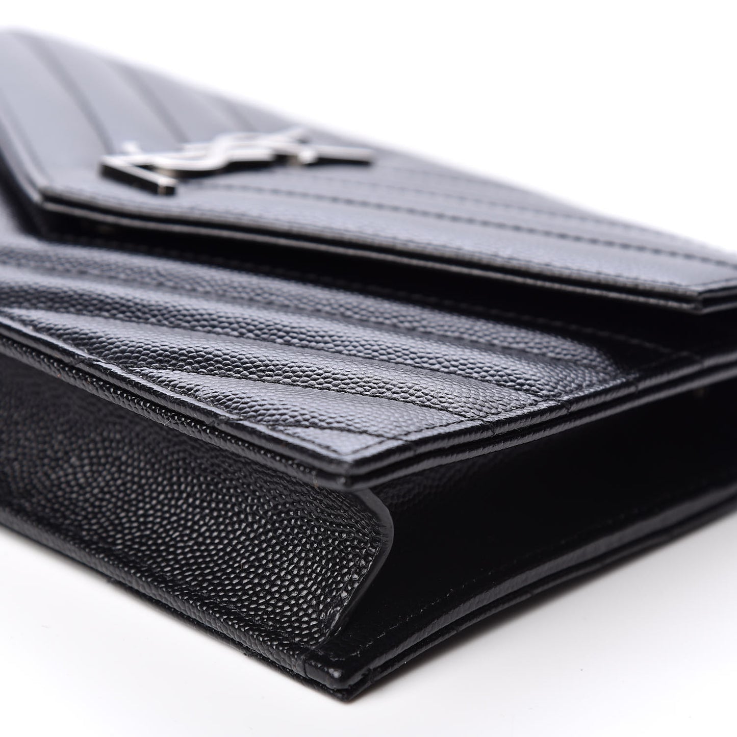 Grain De Poudre Matelasse Chevron Monogram Envelope Chain Wallet Black